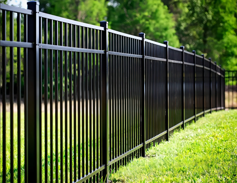 Ornamental Aluminum Flat Top 6' Wide x 5' Tall 3-Rail Fence Panel with 3-7/8