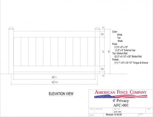 AFC-001   4' Tall x 8' Wide Privacy Fence - Khaki