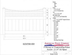 AFC-009   5' Tall x 8' Wide Privacy Fence with Underscallop Picket Accent with 2-1/4" Air Space