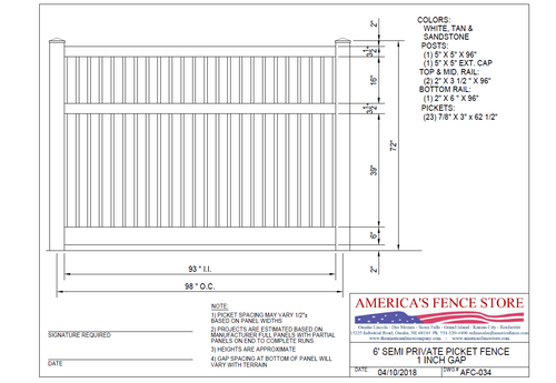 AFC-034   6' Tall x 8' Wide Semi Private Fence with 1" Air Space - Tan