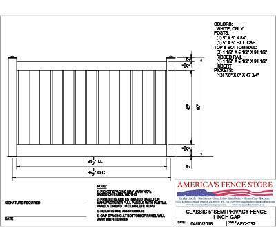 5' Tall x 8' Wide Semi Privacy Fence - AFC-C32 - White
